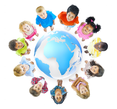Children around a globe
